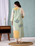 Abstract Floral Printed Thread Embroidered Kurta with Trouser & Dupatta