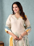 Abstract Floral Printed Thread Embroidered Kurta with Trouser & Dupatta
