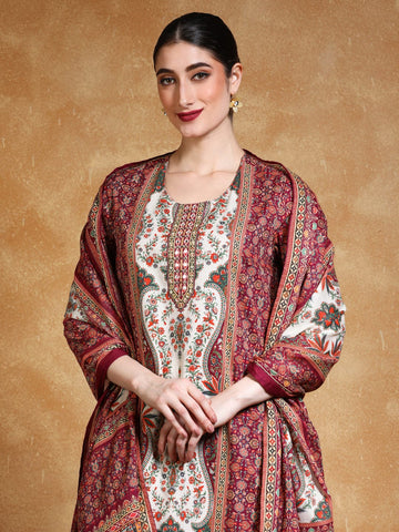 Ethnic Pakistani Printed Mirror And Thread Embroidered Kurta with Trouser & Dupatta