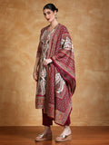 Ethnic Pakistani Printed Mirror And Thread Embroidered Kurta with Trouser & Dupatta