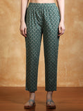 Ikat Printed Thread Embroidered Flared Kurta with Trouser & Dupatta