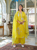 Varanga Women Mirror & Thread Embroidered Floral Printed Kurta with Trouser & Dupatta
