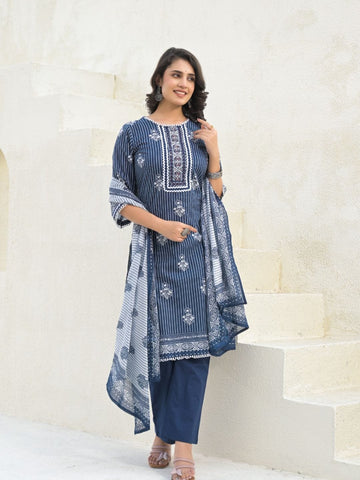Varanga Women Stripper with Floral Printed Sequin Embroidered Kurta with Trouser & Dupatta