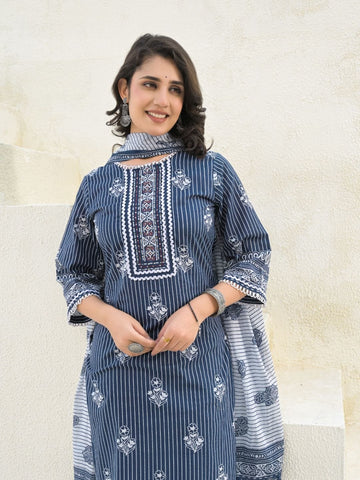 Varanga Women Stripper with Floral Printed Sequin Embroidered Kurta with Trouser & Dupatta