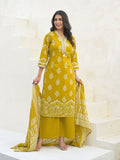 Varanga Women Mirror & Thread Embroidered Ethnic Printed Kurta with Trouser & Dupatta
