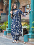 Varanga Women Floral Printed Thread Embroidered Flared Kurta with Palazzo And Dupatta