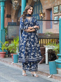 Varanga Women Floral Printed Thread Embroidered Flared Kurta with Palazzo And Dupatta