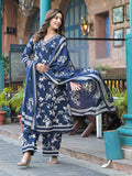 Varanga Women Floral Printed Thread Embroidered Flared Kurta with Palazzo And Dupatta