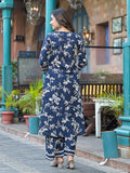 Varanga Women Floral Printed Thread Embroidered Flared Kurta with Palazzo And Dupatta