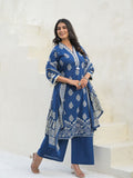 Varanga Women Mirror & Thread Embroidered Ethnic Printed Kurta with Trouser & Dupatta