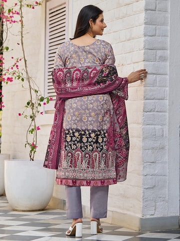 Varanga Women Ethnic Floral Mirror Embroidered Pakistani Kurta With Trouser & Dupatta
