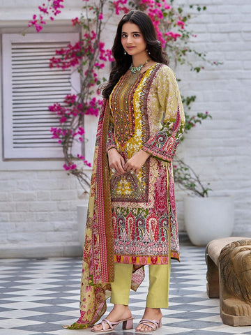 Varanga Women Ethnic Floral Mirror Embroidered Pakistani Kurta With Trouser & Dupatta