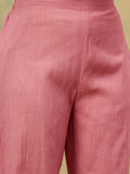 varanga Women A Graceful 3-Piece Set Featuring A Pink Self-Design Straight-Fit Kurta With Bell Sleeves, Solid Ankle-Length Trousers, And A Floral  Printed Dupatta For A Timeless Ethnic Look.
