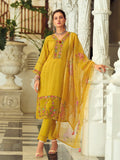 Varanga Women Floral Motif Thread Embroidered & Orangza Lace Detailed Kurta With Trouser & Dupatta