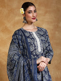 Paisley Printed Round Neck Kurta With Trouser & Dupatta