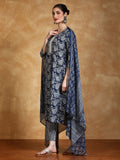 Paisley Printed Round Neck Kurta With Trouser & Dupatta