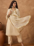 Shimmer Kurta with gold thread embroidery on neck paird with trousers and lurex dupatta