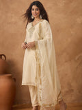 Shimmer Kurta with gold thread embroidery on neck paird with trousers and lurex dupatta