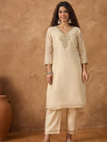 Shimmer Kurta with gold thread embroidery on neck paird with trousers and lurex dupatta