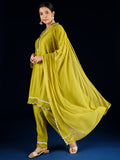 Varanga Kurta Set With 3D Work On The Sleeves Paired With Solid Trousers And Dupatta.