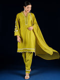 Varanga Kurta Set With 3D Work On The Sleeves Paired With Solid Trousers And Dupatta.