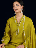 Varanga Kurta Set With 3D Work On The Sleeves Paired With Solid Trousers And Dupatta.