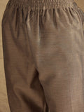 Varanga Women Elegant Three-Piece Brown Shimmer Kurta Set With Sequin Detailing, Solid Ankle-Length Trousers, And An Embroidered Dupatta â€“ Perfect For Festive Occasions.