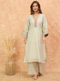 varanga Women Shimmer Kurta Set Adorned With Delicate Zari Lace Detailing  Paired With Net Dupatta.