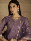 Varanga Women Elegant Three-Piece Brown Shimmer Kurta Set With Sequin Detailing, Solid Ankle-Length Trousers, And An Embroidered Dupatta