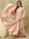 varanga Women Kurta Features A Straight Fit, Shimmering Fabric, And An Intricately Zari- Lace Yoke,Paired With Solid Divider And A Shiny Lurex Line Dupatta .