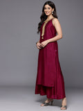 Varanga Women Fuchsia Lace Embellished Sleeveless Straight Kurta Paired With Tonal Plazzo And Dupatta