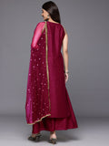 Varanga Women Fuchsia Lace Embellished Sleeveless Straight Kurta Paired With Tonal Plazzo And Dupatta