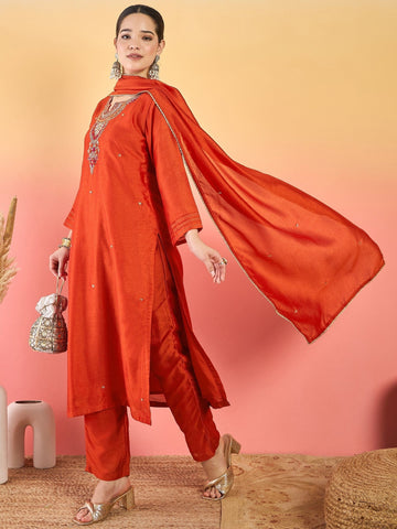 Varanga A Gracefully Beaded Yoke Kurta Paired With Solid Trousers And A Matching Dupatta