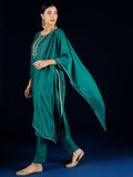 Varanga Purple 3-Piece Set With A Beadwork Yoke Kurta, Solid Trousers And Dupatta