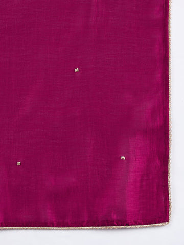 Varanga Purple 3-Piece Set With A Beadwork Yoke Kurta, Solid Trousers And Dupatta