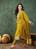 Varanga Kurta With Intricate Zari-Embroidered Yoke Is Paired With Ankle-Length Solid Trousers And A Matching Zari-Accented Dupatta