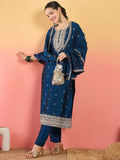 Varanga Kurta With Intricate Zari-Embroidered Yoke Is Paired With Ankle-Length Solid Trousers And A Matching Zari-Accented Dupatta