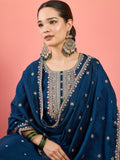 Varanga Kurta With Intricate Zari-Embroidered Yoke Is Paired With Ankle-Length Solid Trousers And A Matching Zari-Accented Dupatta
