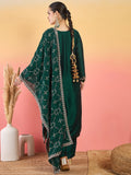 Varanga Vichitra Bead-Embellished Round Neck Kurta, Solid Ankle-Length Trousers, And An Elegant Embroidered Dupatta