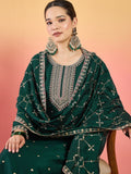 Varanga Vichitra Bead-Embellished Round Neck Kurta, Solid Ankle-Length Trousers, And An Elegant Embroidered Dupatta