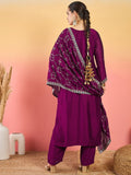 Varanga Vichitra Bead-Embellished Round Neck Kurta, Solid Ankle-Length Trousers, And An Elegant Embroidered Dupatta