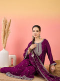 Varanga Vichitra Bead-Embellished Round Neck Kurta, Solid Ankle-Length Trousers, And An Elegant Embroidered Dupatta