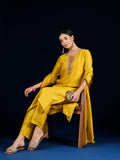 Varanga Vichitra Bead-Embellished Round Neck Kurta, Solid Ankle-Length Trousers, And An Elegant Embroidered Dupatta