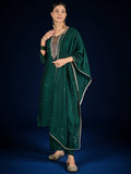 Varanga Vichitra Bead-Embellished V-Neck Kurta, Solid Ankle-Length Trousers, And An Elegant Embroidered Dupatta