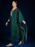 Varanga Vichitra Bead-Embellished V-Neck Kurta, Solid Ankle-Length Trousers, And An Elegant Embroidered Dupatta