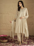 Varanga Women Graceful Beige Kurta Set Featuring Gota Patti Detailing, Paired With Solid Trousers And Dupatta