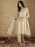 Varanga Women Graceful Beige Kurta Set Featuring Gota Patti Detailing, Paired With Solid Trousers And Dupatta