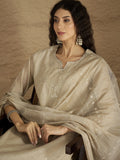 Varanga Women Graceful Beige Kurta Set Featuring Gota Patti Detailing, Paired With Solid Trousers And Dupatta