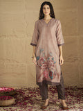 Varanga Women Graceful Beige Kurta Set Featuring Gota Patti Detailing, Paired With Solid Trousers And Dupatta