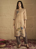 Varanga Women Graceful Beige Kurta Set Featuring Gota Patti Detailing, Paired With Solid Trousers And Dupatta